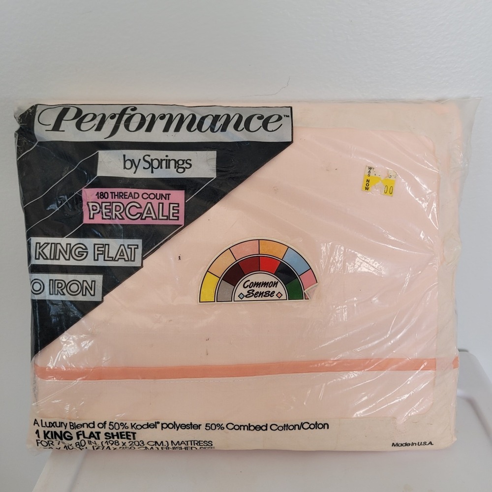 Performance by Springs Percale KING Flat Sheet Peach 102x108 Made USA